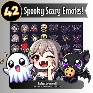 42 Spooky Scary Emotes Pack - Spooky and Fun Chibi Emotes for Twitch and Discord, Instant Download