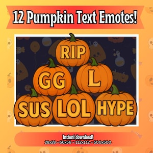 Pumpkin Halloween Emotes: Carved Text PNGs for Twitch, Discord, Kick