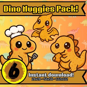 Dino Nuggies Emote Paket | 6 zauberhafte Dino Nugget Emotes für Twitch & Discord | Niedliche Kawaii Dinosaurier Aufkleber | Sofort Download