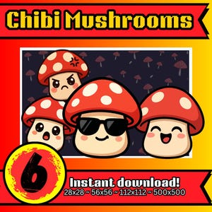 Chibi Mushroom Emotes for Twitch, Kick, YouTube & Discord | PNG Download | Cute Stream Chat Graphics | Kawaii Mushroom Emote Pack
