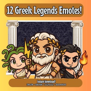 Griechische Legenden Emotes für Twitch, Kick, YouTube & Discord | Mythologie PNG Emote Paket | Chat-Grafiken | Sofort Download