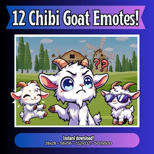 Goat Emotes for Twitch, Kick, YouTube & Discord | Cute Chibi PNG Emote Pack | Stream Animal Graphics | Instant Download