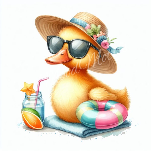 Cute Summer Duck Clipart - 10 High Quality JPGs - Digital Download - Card Making, Mixed Media, Digital Paper Craft