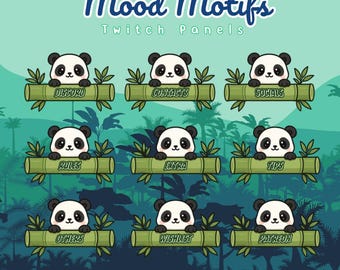 Painéis Panda para Twitch | Sobreposição Chibi para Stream (27 PNGs)