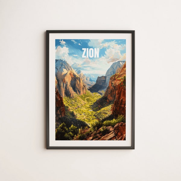 Zion National Park Landscape Print - Majestic Red Cliffs and Virgin River Scenery  - Wall Art for Home and Office - National Park Decor