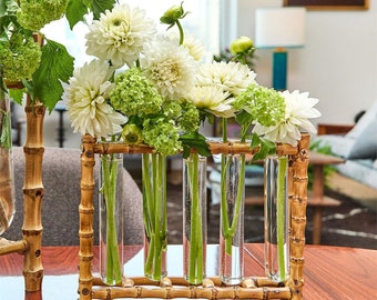 Natural Bamboo Vase Includes 5 Glass Tubes