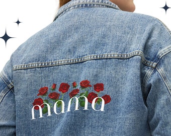 Mama Roses jeansjasje, damesjasje, denimstijl, bloemen, bloemen, Moederdag, cadeau voor moeder, denim, katoen, bloemrijke top