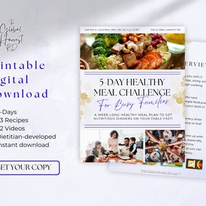 Défi repas sains en famille de 5 jours | Formule repas | Végétarien | Végétalien | À base de plantes | Régime méditerranéen | Livre électronique | Téléchargement numérique