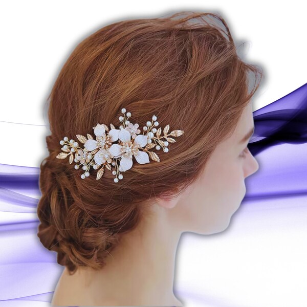 Bridal Headwear - Pearl Hair Comb with Alloy Flowers, Perfect Bride Wedding Headwear, Elegant Pearl Bridal Jewelry Gift