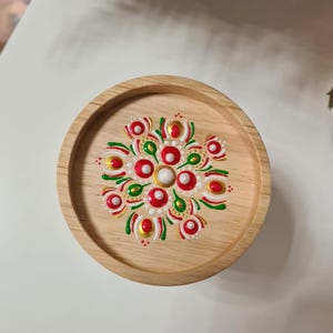 Mandala dot art, kitchen glass container with hand-painted wooden lid image 6