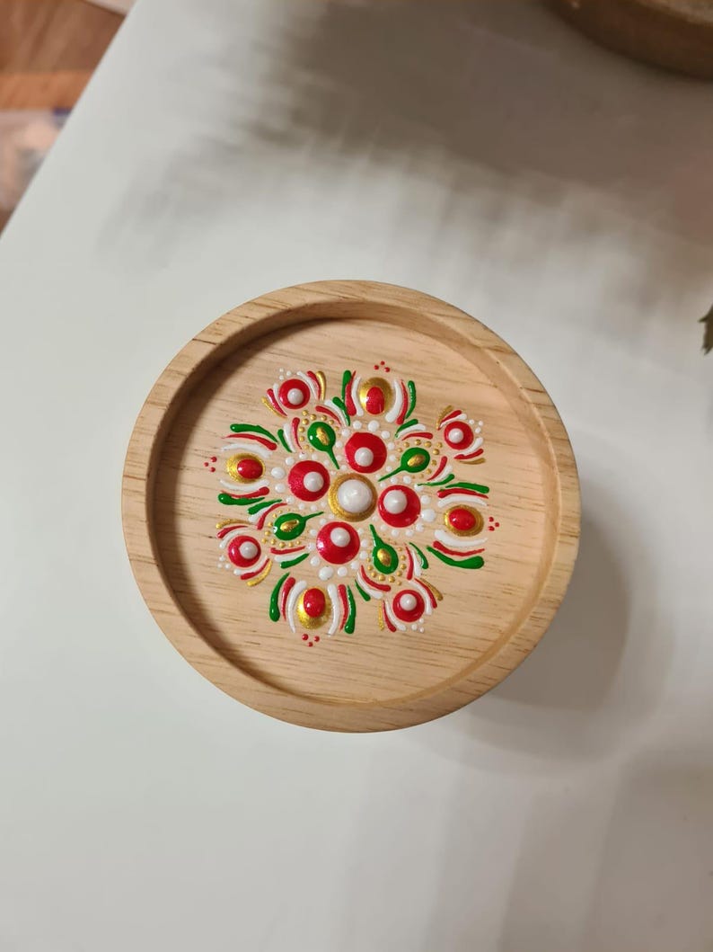 Mandala dot art, kitchen glass container with hand-painted wooden lid image 6