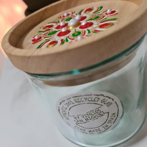 Mandala dot art, kitchen glass container with hand-painted wooden lid image 7