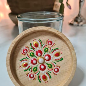 Mandala dot art, kitchen glass container with hand-painted wooden lid image 8