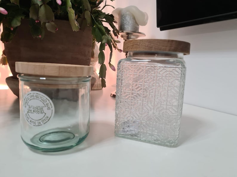 Mandala dot art, kitchen glass container with hand-painted wooden lid image 2