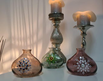 Small glass bottle, mandala dot art, decoration