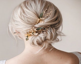 Tocado de novia, accesorio para el cabello de boda, alfileres de pelo de flores, clip de pelo de boda Gold Hair Vine, tocado de boda floral, -Blair