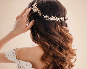 Bohemian Bride Headpiece with Floral Accents - QUINNE