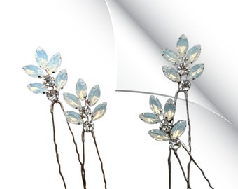 Opal Stone Hair Pins for Bride - Elegant Moonstone Hair Accessories for Wedding, Crystal Bridal Hair Jewelry, Perfect for Bridesmaids