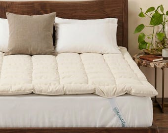 Woolify biologische merinowollen matrastopper - luxe dekmatras, niet-giftig, verkoelend en hypoallergeen, natuurlijke verlichting van rugpijn