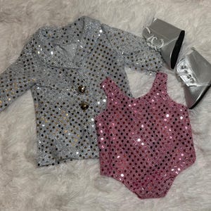 Music Lover 18 Inch Doll Outfit Only | Handmade American Girl Clothes | Silver Jacket & Pink Bodysuit, Concert Fashion, Easter Gift image 3