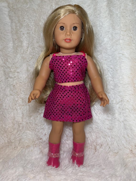 Pink Pop Star Style 2-Piece Sequin 18 Inch Doll Outfit | Handmade American Girl Clothes | Concert Stage Fashion, Music Easter Gift