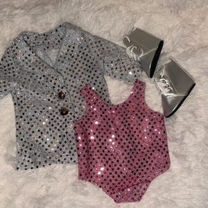 Music Lover 18 Inch Doll Outfit Only | Handmade American Girl Clothes | Silver Jacket & Pink Bodysuit, Concert Fashion, Easter Gift image 10