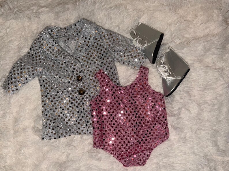 Music Lover 18 Inch Doll Outfit Only | Handmade American Girl Clothes | Silver Jacket & Pink Bodysuit, Concert Fashion, Easter Gift image 10