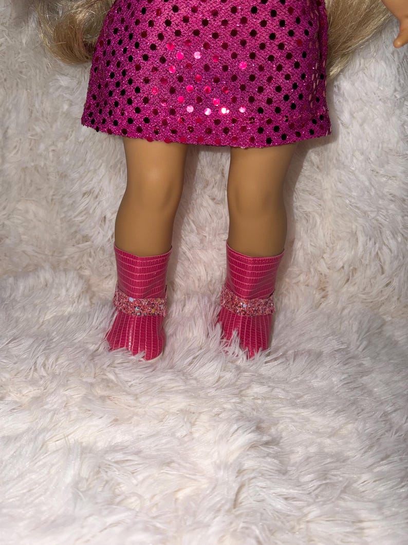 Pink Pop Star Style 2-Piece Sequin 18 Inch Doll Outfit | Handmade American Girl Clothes | Concert Stage Fashion, Music Easter Gift image 5