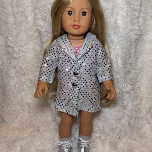 Music Lover 18 Inch Doll Outfit Only | Handmade American Girl Clothes | Silver Jacket & Pink Bodysuit, Concert Fashion, Easter Gift image 6
