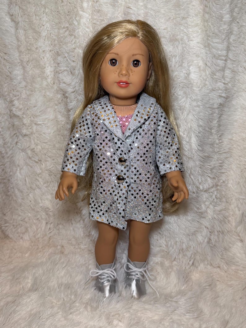 Music Lover 18 Inch Doll Outfit Only | Handmade American Girl Clothes | Silver Jacket & Pink Bodysuit, Concert Fashion, Easter Gift image 6