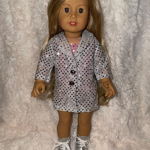 Music Lover 18 Inch Doll Outfit Only | Handmade American Girl Clothes | Silver Jacket & Pink Bodysuit, Concert Fashion, Easter Gift image 11