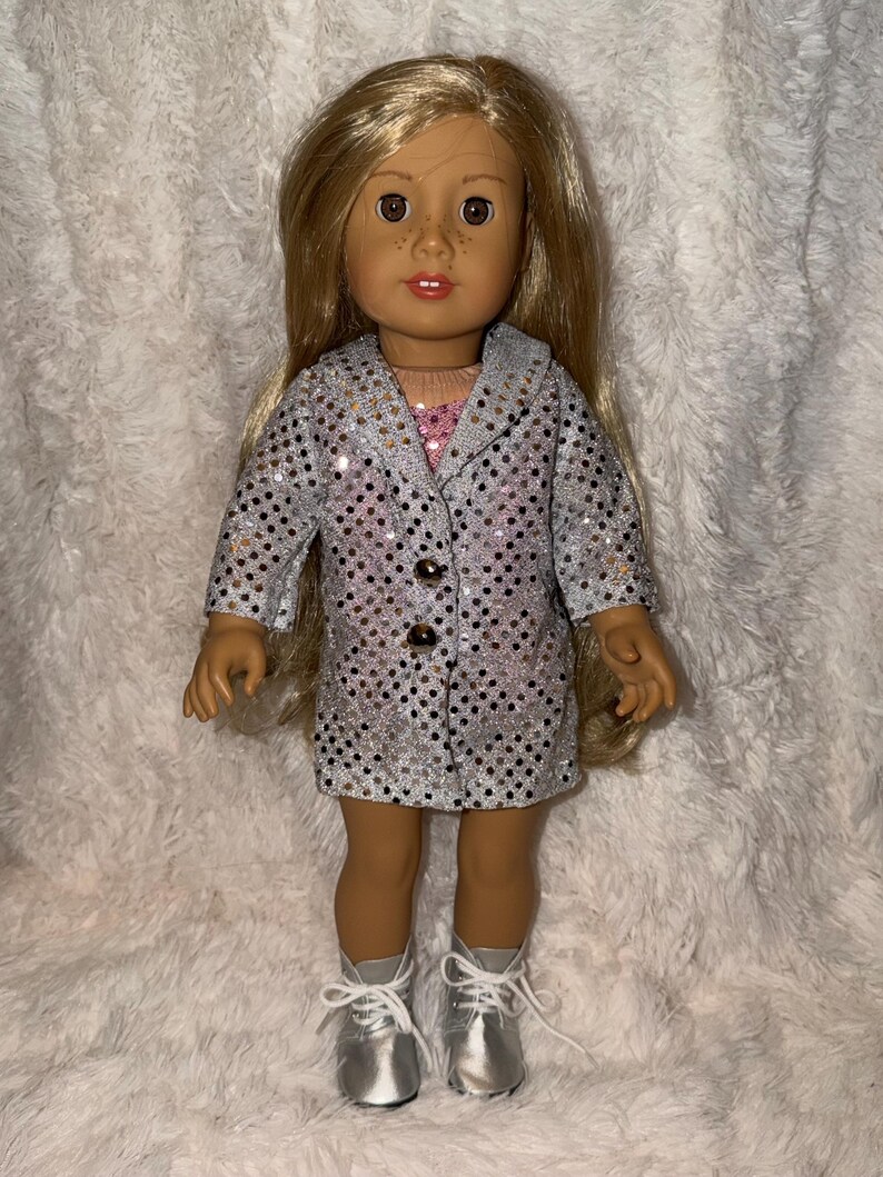 Music Lover 18 Inch Doll Outfit Only | Handmade American Girl Clothes | Silver Jacket & Pink Bodysuit, Concert Fashion, Easter Gift image 11