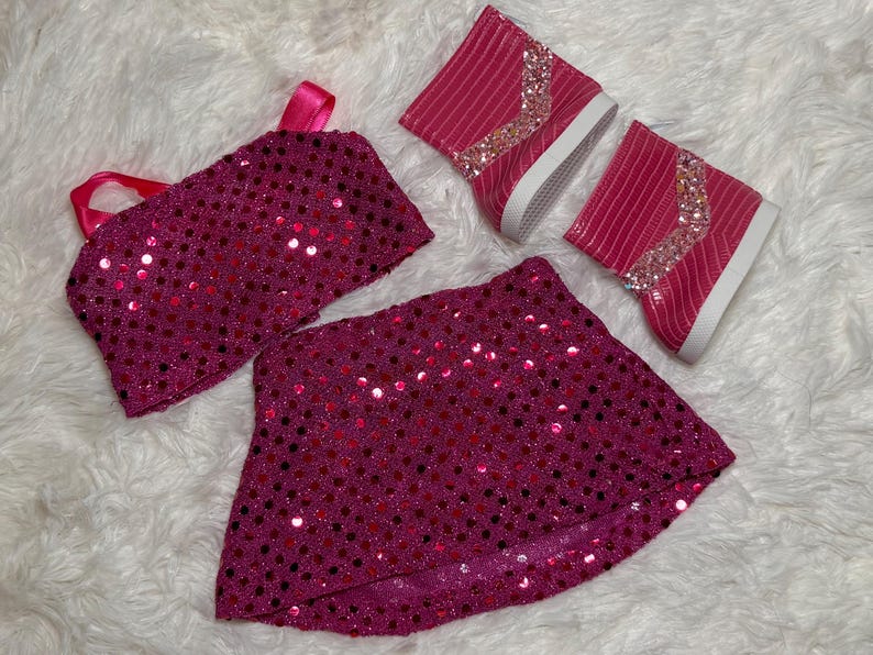 Pink Pop Star Style 2-Piece Sequin 18 Inch Doll Outfit | Handmade American Girl Clothes | Concert Stage Fashion, Music Easter Gift image 11