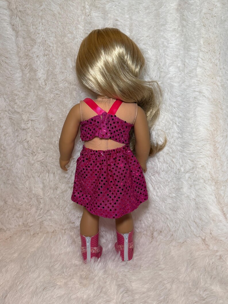 Pink Pop Star Style 2-Piece Sequin 18 Inch Doll Outfit | Handmade American Girl Clothes | Concert Stage Fashion, Music Easter Gift image 7