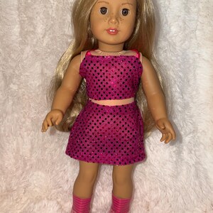 Pink Pop Star Style 2-Piece Sequin 18 Inch Doll Outfit | Handmade American Girl Clothes | Concert Stage Fashion, Music Easter Gift image 6