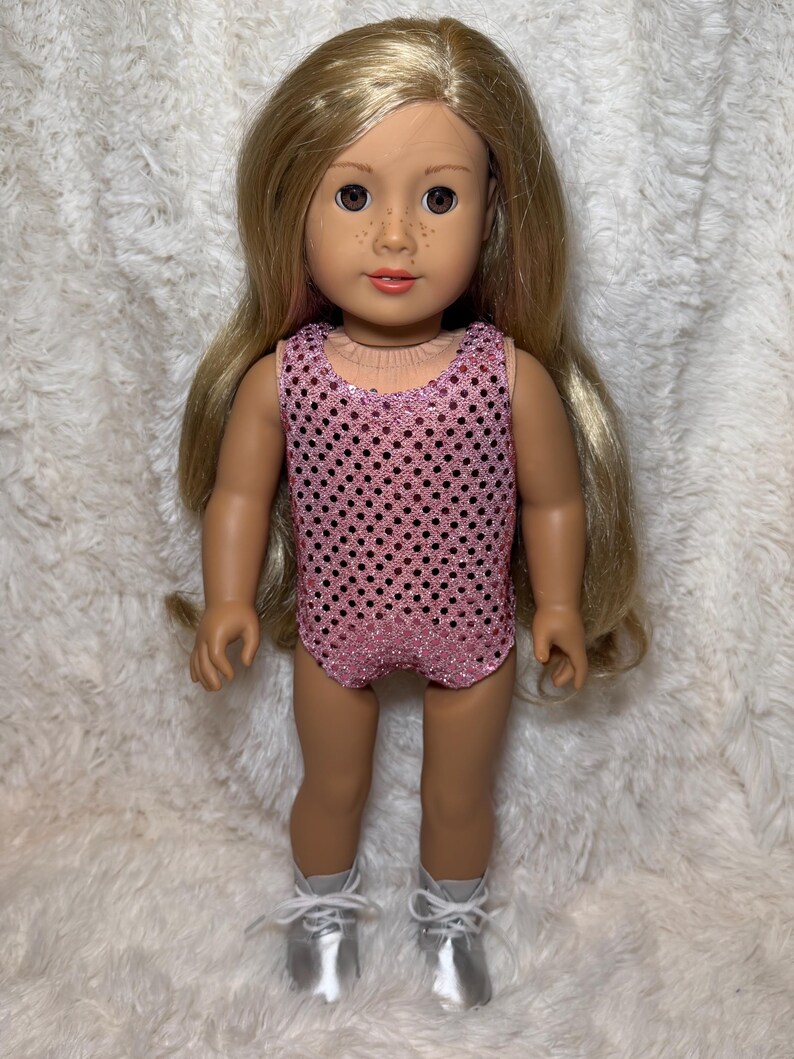 Music Lover 18 Inch Doll Outfit Only | Handmade American Girl Clothes | Silver Jacket & Pink Bodysuit, Concert Fashion, Easter Gift image 4