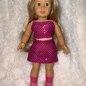 Pink Pop Star Style 2-Piece Sequin 18 Inch Doll Outfit | Handmade American Girl Clothes | Concert Stage Fashion, Music Easter Gift image 12