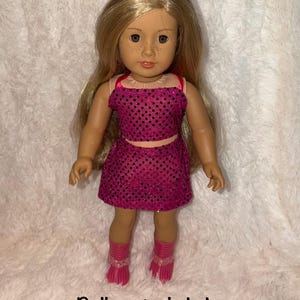 Pink Pop Star Style 2-Piece Sequin 18 Inch Doll Outfit | Handmade American Girl Clothes | Concert Stage Fashion, Music Easter Gift image 2