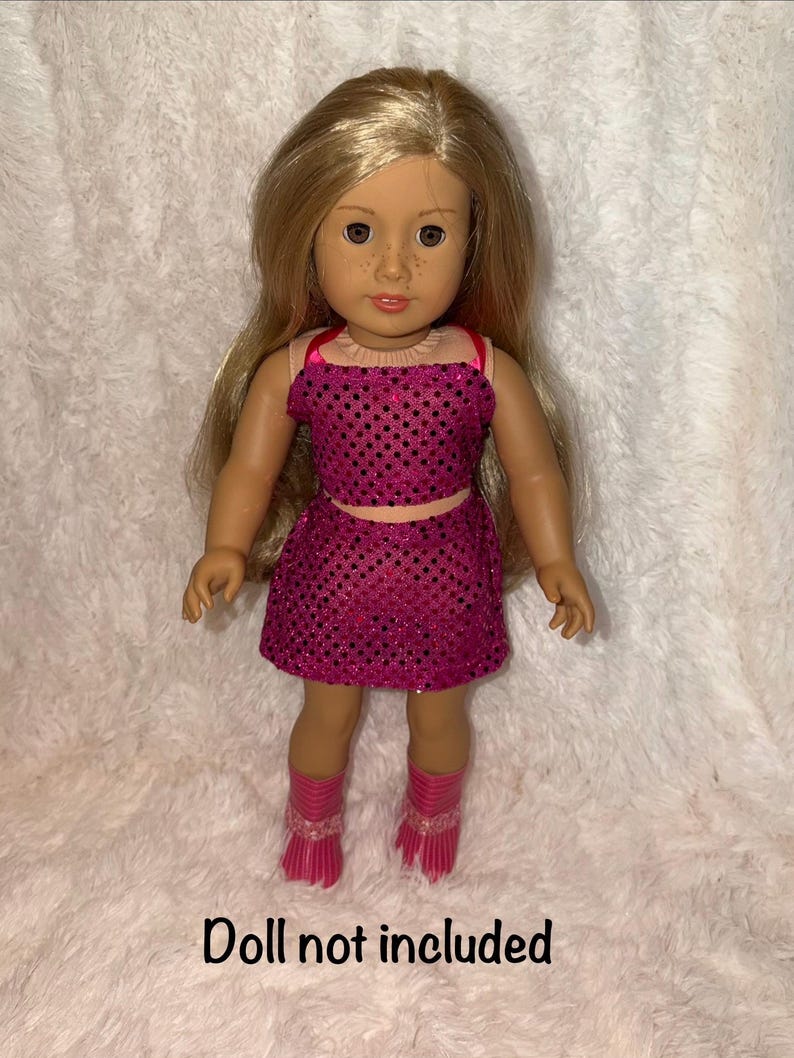 Pink Pop Star Style 2-Piece Sequin 18 Inch Doll Outfit | Handmade American Girl Clothes | Concert Stage Fashion, Music Easter Gift image 2