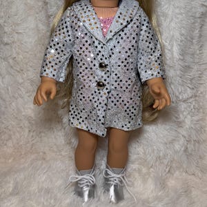 Music Lover 18 Inch Doll Outfit Only | Handmade American Girl Clothes | Silver Jacket & Pink Bodysuit, Concert Fashion, Easter Gift image 8