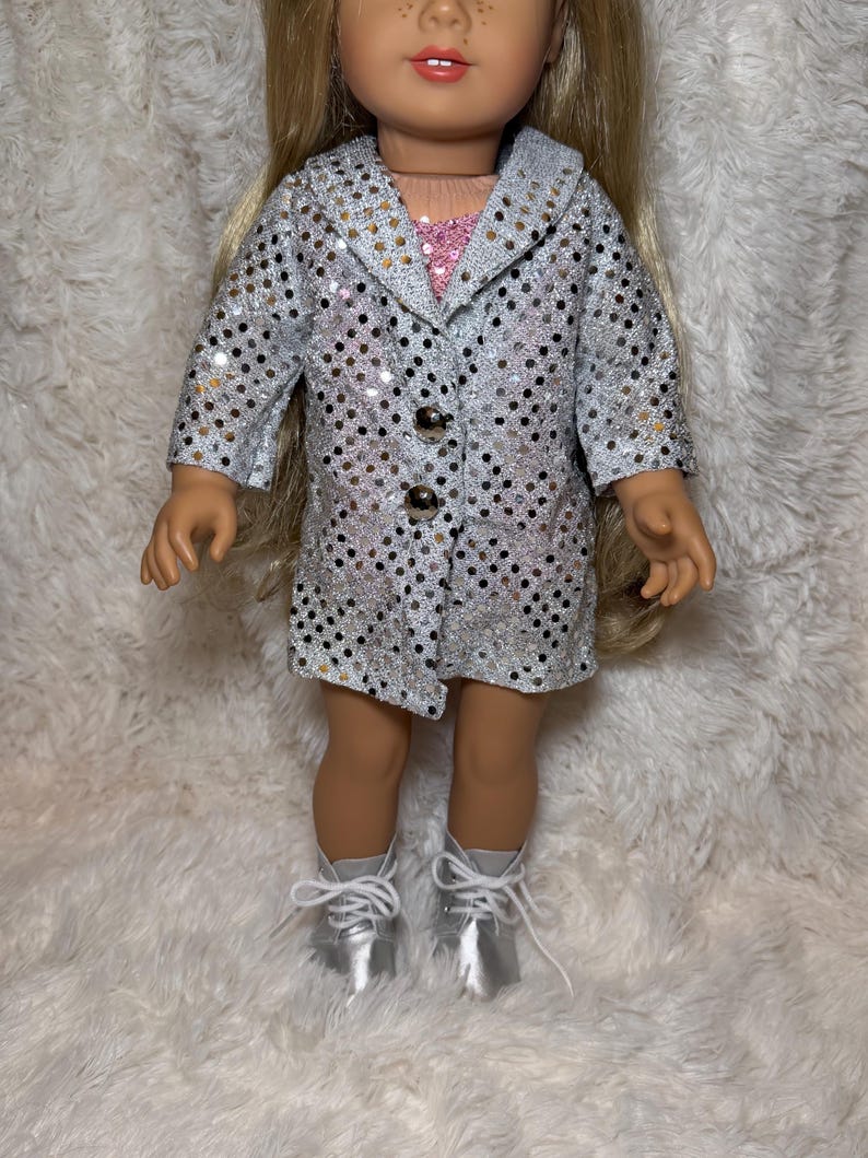 Music Lover 18 Inch Doll Outfit Only | Handmade American Girl Clothes | Silver Jacket & Pink Bodysuit, Concert Fashion, Easter Gift image 8