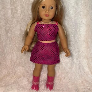 Pink Pop Star Style 2-Piece Sequin 18 Inch Doll Outfit | Handmade American Girl Clothes | Concert Stage Fashion, Music Easter Gift image 4
