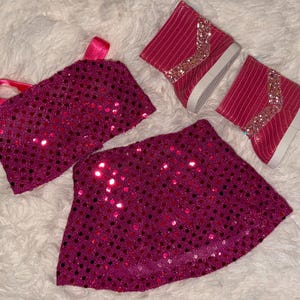 Pink Pop Star Style 2-Piece Sequin 18 Inch Doll Outfit | Handmade American Girl Clothes | Concert Stage Fashion, Music Easter Gift image 3