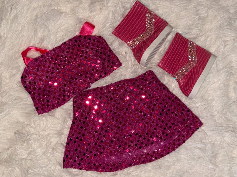 Pink Pop Star Style 2-Piece Sequin 18 Inch Doll Outfit | Handmade American Girl Clothes | Concert Stage Fashion, Music Easter Gift image 3
