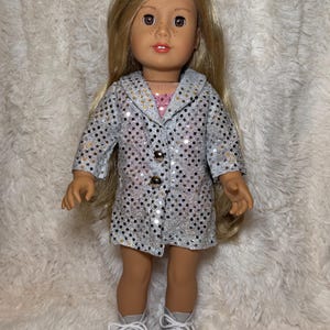 Music Lover 18 Inch Doll Outfit Only | Handmade American Girl Clothes | Silver Jacket & Pink Bodysuit, Concert Fashion, Easter Gift image 7
