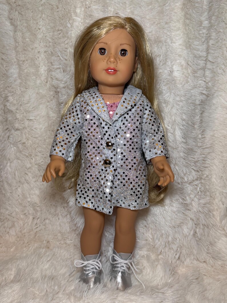 Music Lover 18 Inch Doll Outfit Only | Handmade American Girl Clothes | Silver Jacket & Pink Bodysuit, Concert Fashion, Easter Gift image 7