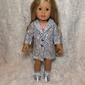 Music Lover 18 Inch Doll Outfit Only | Handmade American Girl Clothes | Silver Jacket & Pink Bodysuit, Concert Fashion, Easter Gift image 1