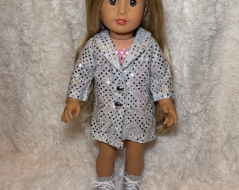 Music Lover 18 Inch Doll Outfit Only | Handmade American Girl Clothes | Silver Jacket & Pink Bodysuit, Concert Fashion, Easter Gift