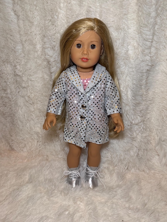 Music Lover 18 Inch Doll Outfit Only | Handmade American Girl Clothes | Silver Jacket & Pink Bodysuit, Concert Fashion, Easter Gift