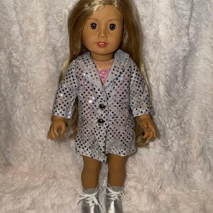 Music Lover 18 Inch Doll Outfit Only | Handmade American Girl Clothes | Silver Jacket & Pink Bodysuit, Concert Fashion, Easter Gift image 2